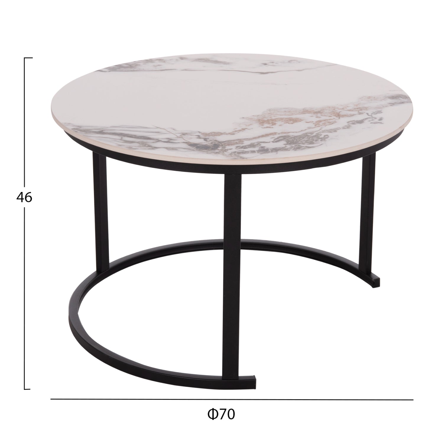 COFFEE TABLES 2PCS SET TALOS HM18140.03 WHITE MARBLE WITH BROWN "WATERS" LOOK CERAMIC TOP Φ70x45.5Hcm.