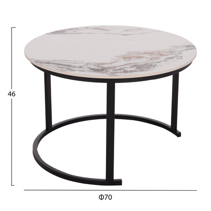 COFFEE TABLES 2PCS SET TALOS HM18140.03 WHITE MARBLE WITH BROWN "WATERS" LOOK CERAMIC TOP Φ70x45.5Hcm.