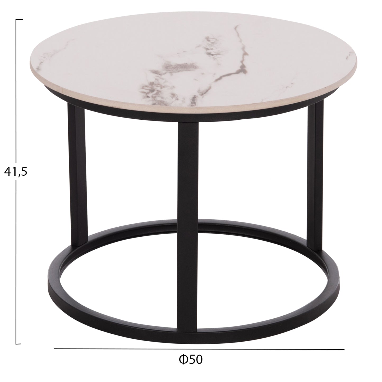 COFFEE TABLES 2PCS SET TALOS HM18140.03 WHITE MARBLE WITH BROWN "WATERS" LOOK CERAMIC TOP Φ70x45.5Hcm.