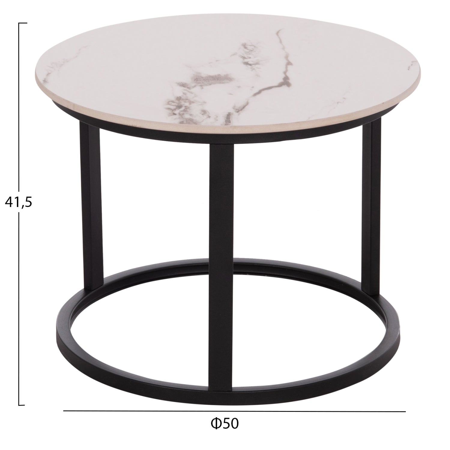 COFFEE TABLES 2PCS SET TALOS HM18140.03 WHITE MARBLE WITH BROWN "WATERS" LOOK CERAMIC TOP Φ70x45.5Hcm.