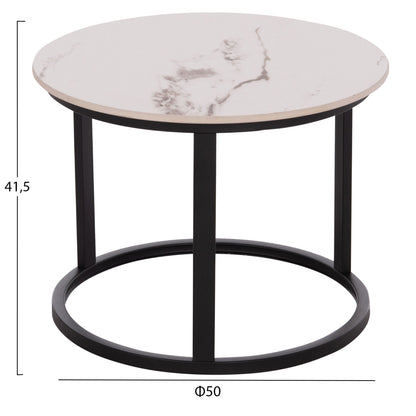 COFFEE TABLES 2PCS SET TALOS HM18140.03 WHITE MARBLE WITH BROWN "WATERS" LOOK CERAMIC TOP Φ70x45.5Hcm.