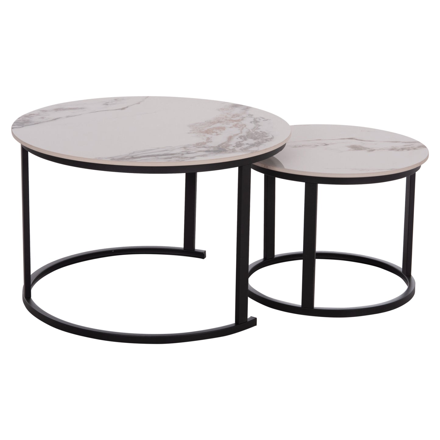 COFFEE TABLES 2PCS SET TALOS HM18140.03 WHITE MARBLE WITH BROWN "WATERS" LOOK CERAMIC TOP Φ70x45.5Hcm.