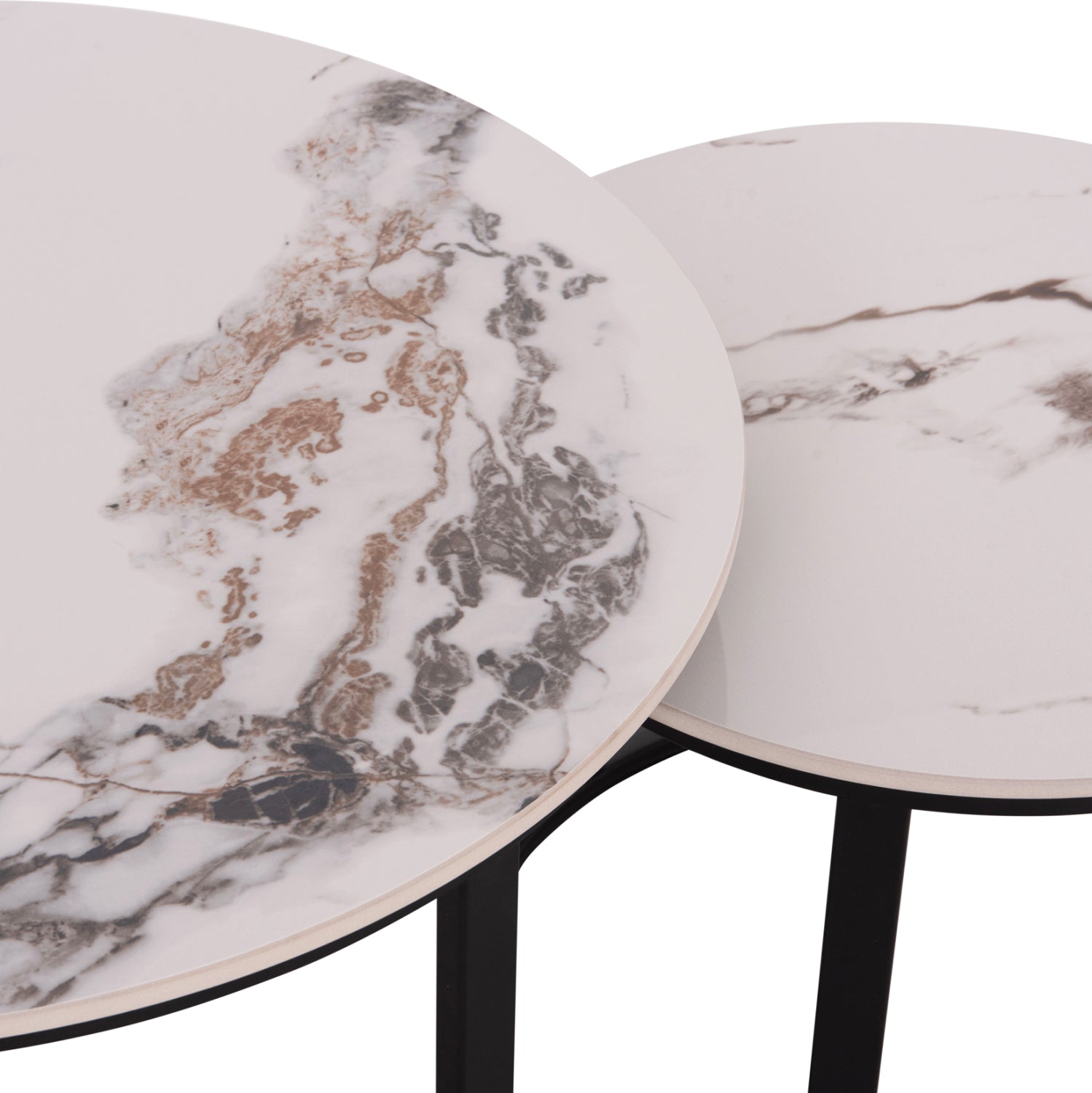 COFFEE TABLES 2PCS SET TALOS HM18140.03 WHITE MARBLE WITH BROWN "WATERS" LOOK CERAMIC TOP Φ70x45.5Hcm.