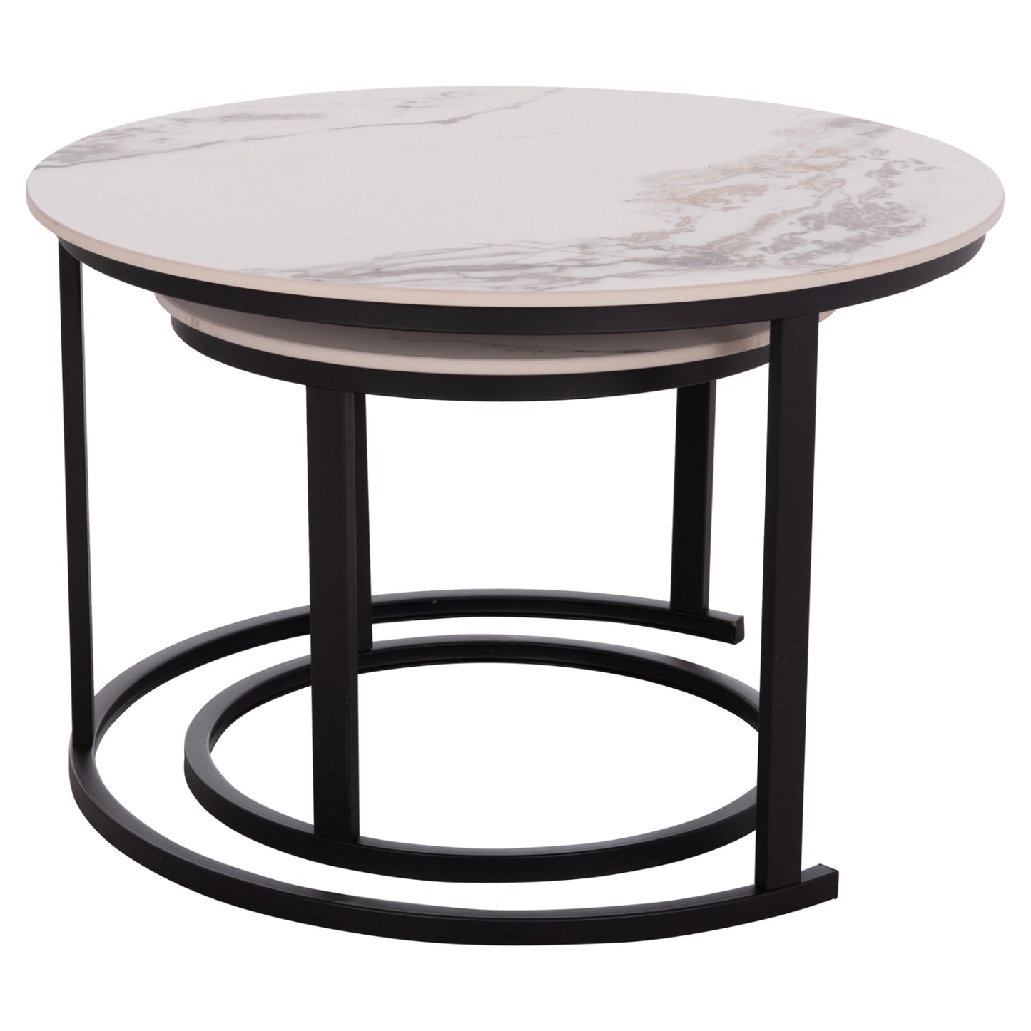 COFFEE TABLES 2PCS SET TALOS HM18140.03 WHITE MARBLE WITH BROWN "WATERS" LOOK CERAMIC TOP Φ70x45.5Hcm.