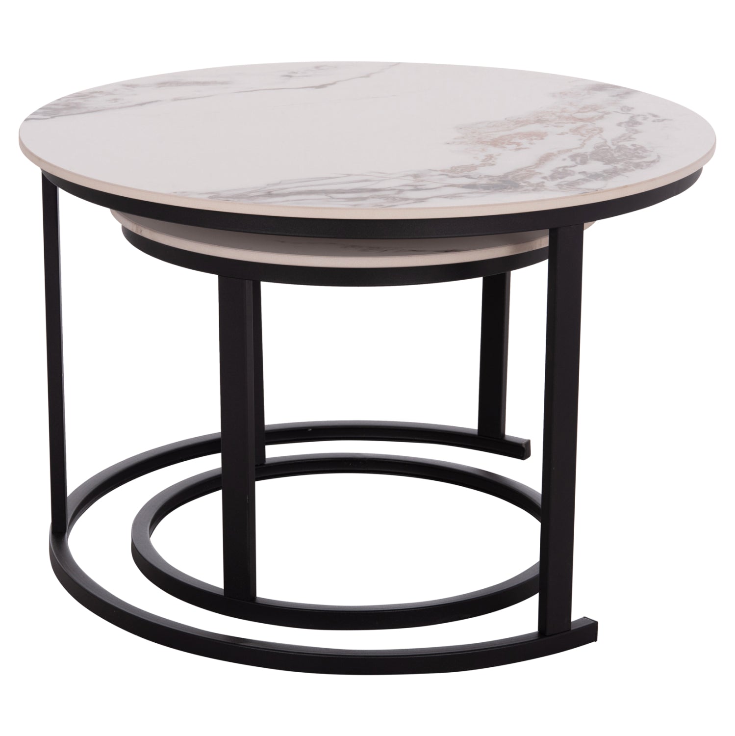 COFFEE TABLES 2PCS SET TALOS HM18140.03 WHITE MARBLE WITH BROWN "WATERS" LOOK CERAMIC TOP Φ70x45.5Hcm.
