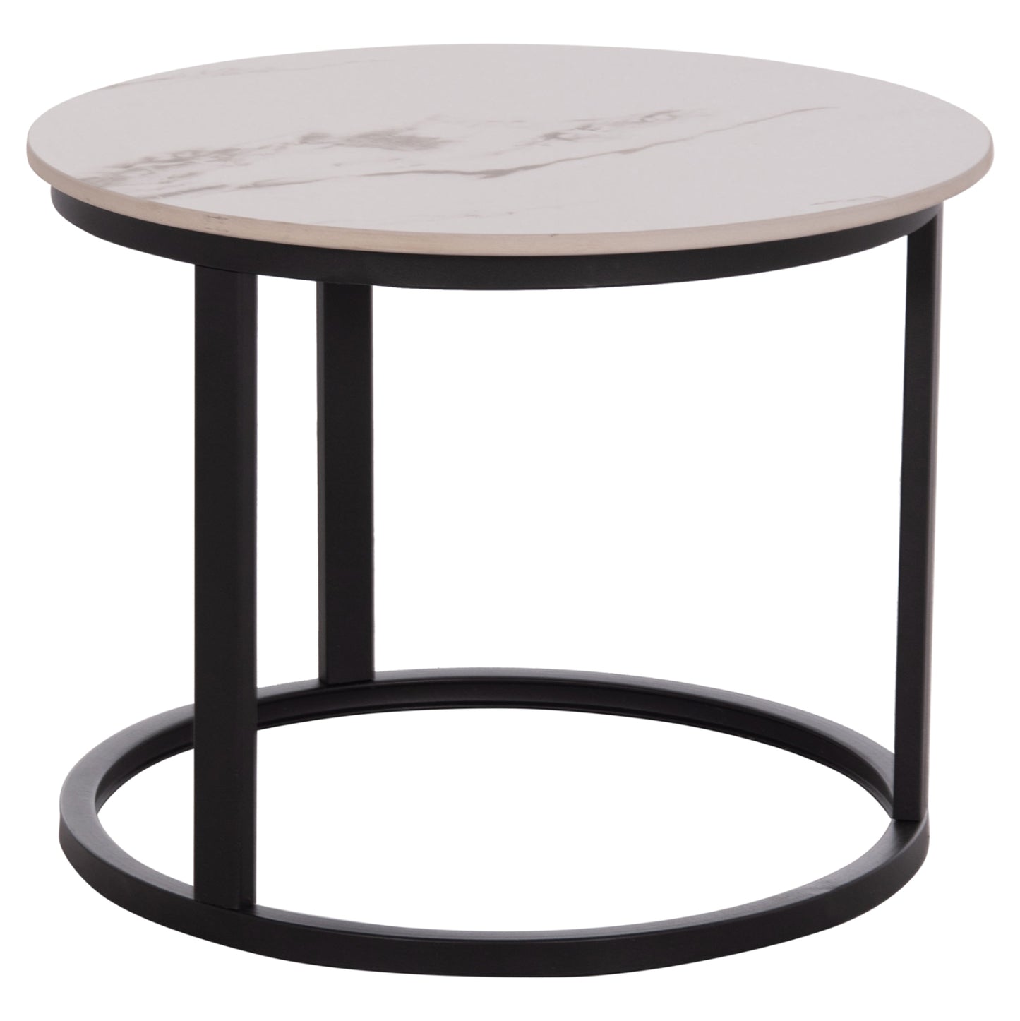 COFFEE TABLES 2PCS SET TALOS HM18140.03 WHITE MARBLE WITH BROWN "WATERS" LOOK CERAMIC TOP Φ70x45.5Hcm.