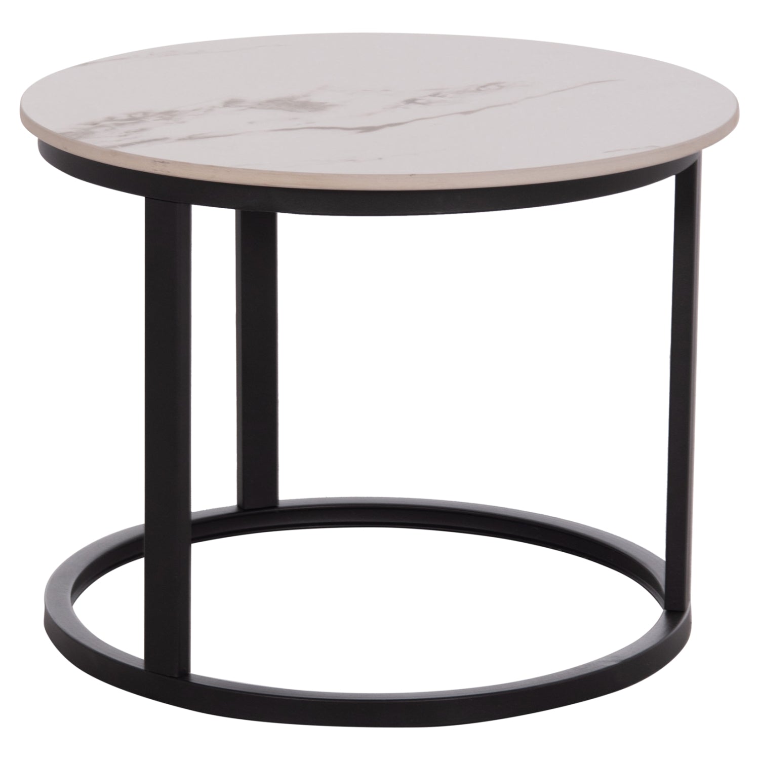 COFFEE TABLES 2PCS SET TALOS HM18140.03 WHITE MARBLE WITH BROWN "WATERS" LOOK CERAMIC TOP Φ70x45.5Hcm.