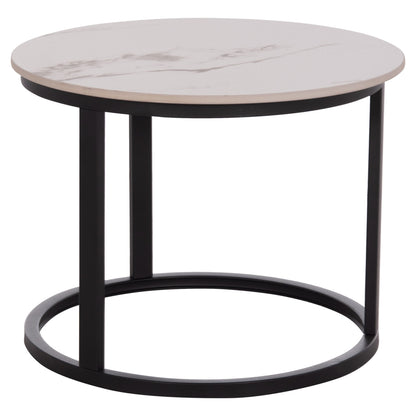 COFFEE TABLES 2PCS SET TALOS HM18140.03 WHITE MARBLE WITH BROWN "WATERS" LOOK CERAMIC TOP Φ70x45.5Hcm.