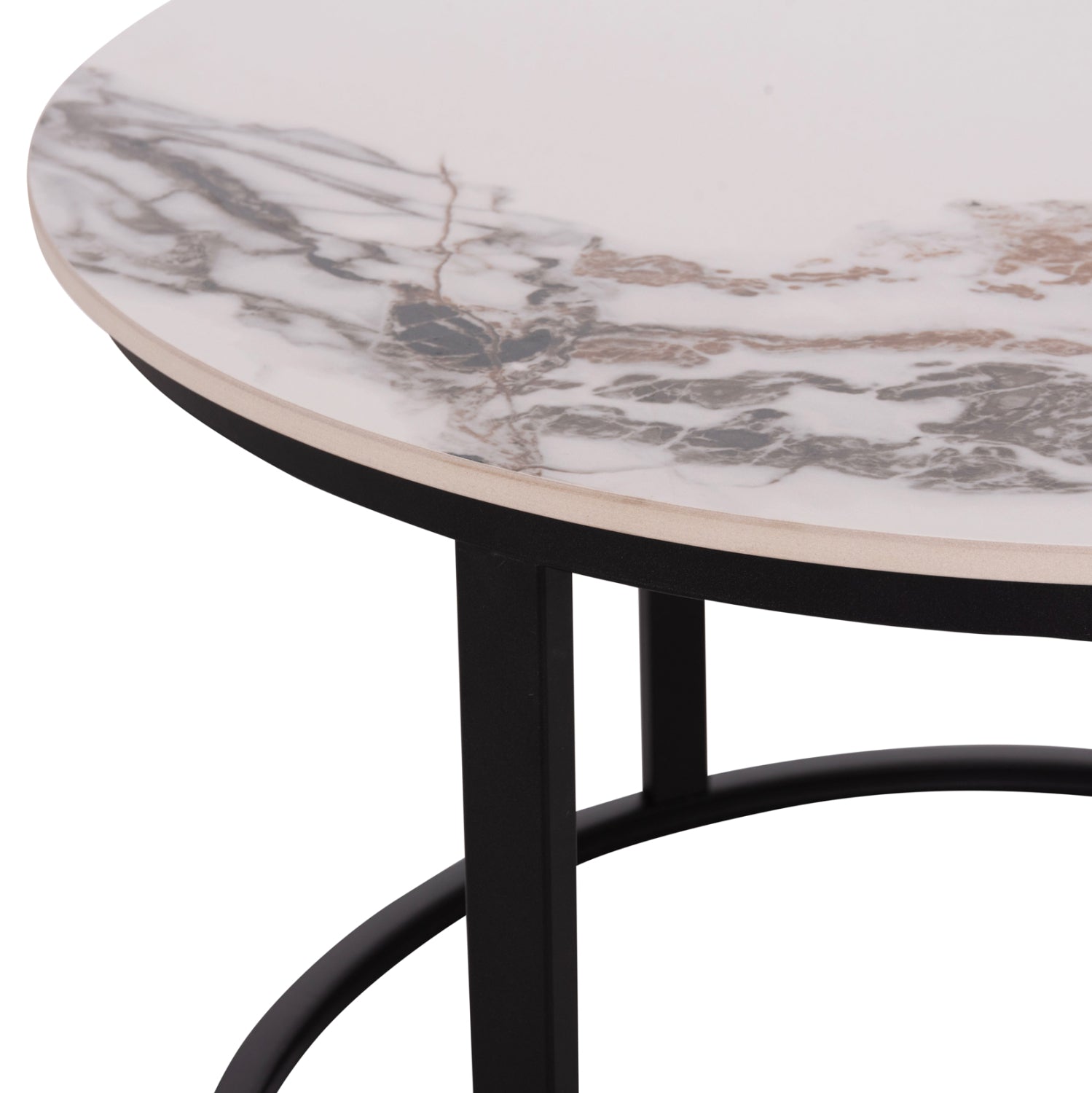 COFFEE TABLES 2PCS SET TALOS HM18140.03 WHITE MARBLE WITH BROWN "WATERS" LOOK CERAMIC TOP Φ70x45.5Hcm.