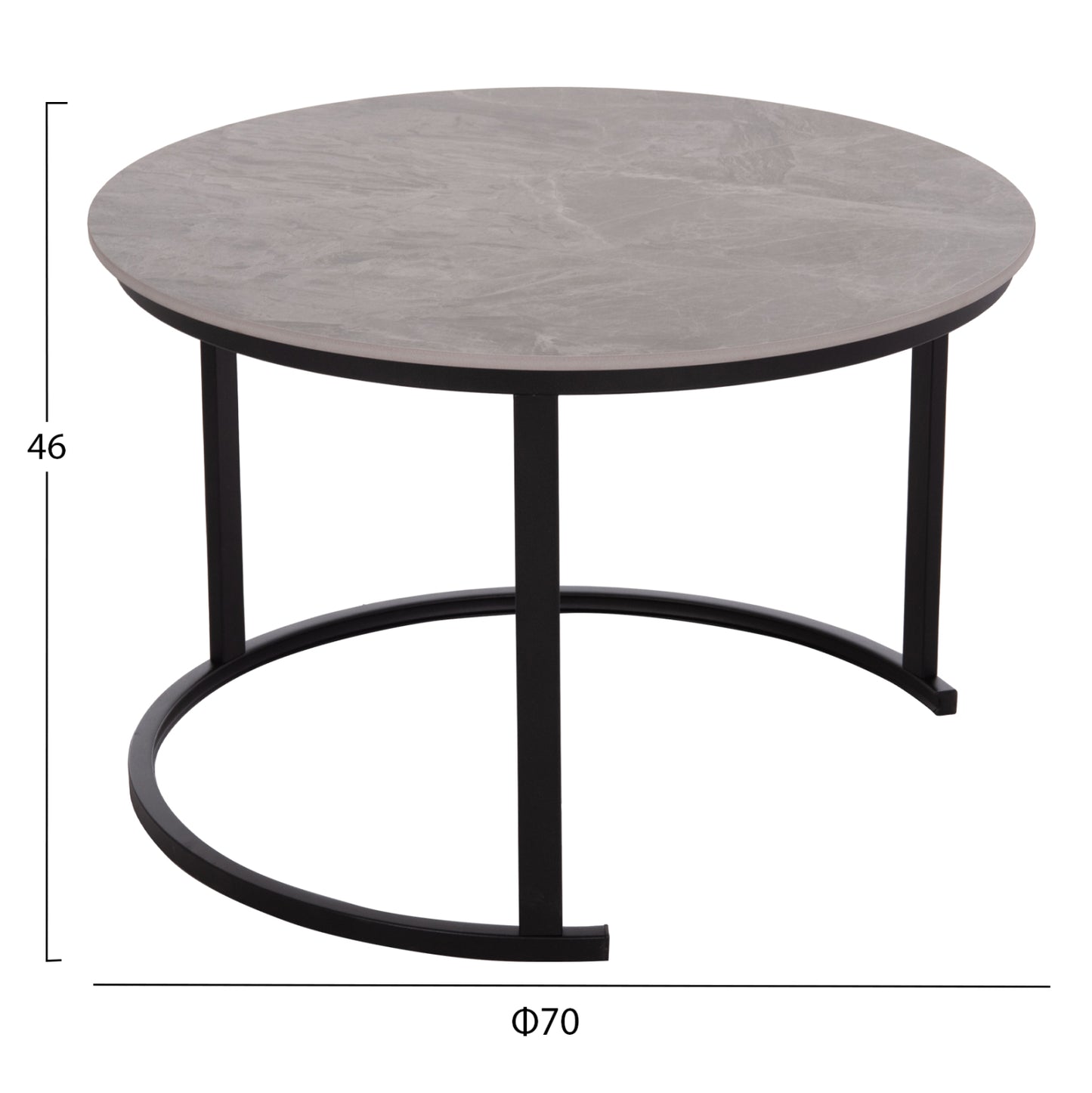 COFFEE TABLES 2PCS SET TALOS HM18140.04 GREY MARBLE LOOK CERAMIC TOP Φ70x45.5Hcm.