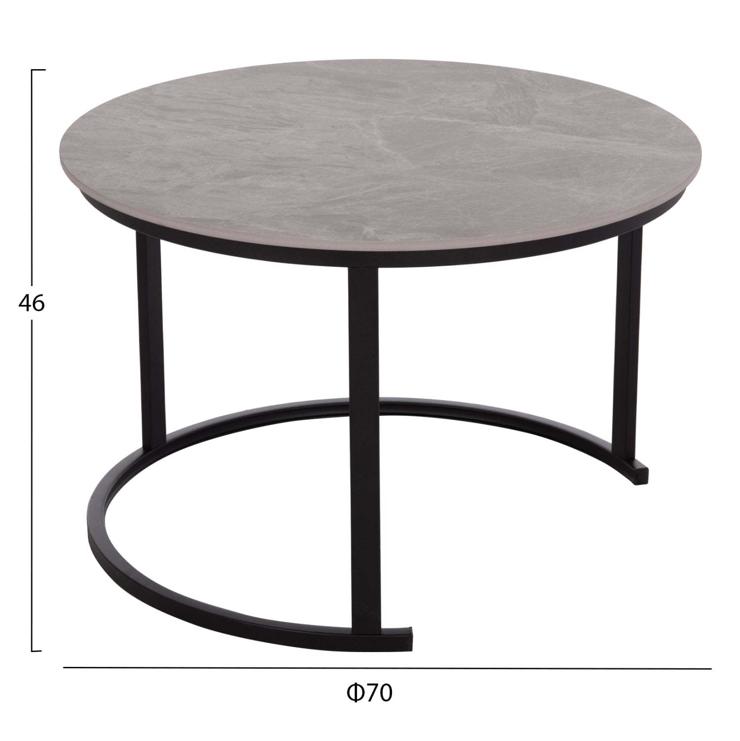 COFFEE TABLES 2PCS SET TALOS HM18140.04 GREY MARBLE LOOK CERAMIC TOP Φ70x45.5Hcm.