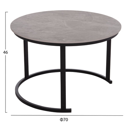 COFFEE TABLES 2PCS SET TALOS HM18140.04 GREY MARBLE LOOK CERAMIC TOP Φ70x45.5Hcm.