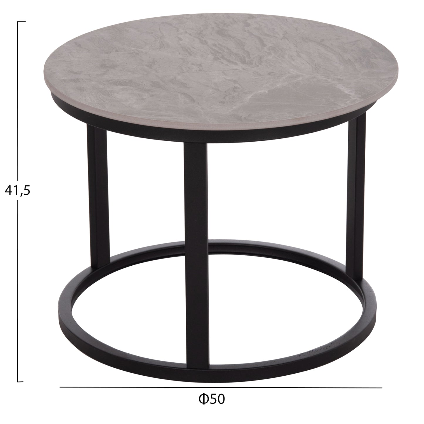 COFFEE TABLES 2PCS SET TALOS HM18140.04 GREY MARBLE LOOK CERAMIC TOP Φ70x45.5Hcm.