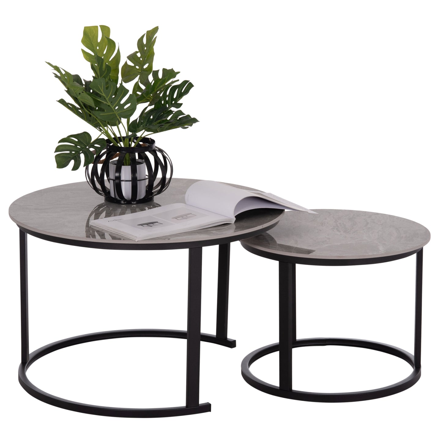 COFFEE TABLES 2PCS SET TALOS HM18140.04 GREY MARBLE LOOK CERAMIC TOP Φ70x45.5Hcm.
