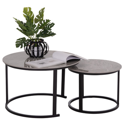 COFFEE TABLES 2PCS SET TALOS HM18140.04 GREY MARBLE LOOK CERAMIC TOP Φ70x45.5Hcm.