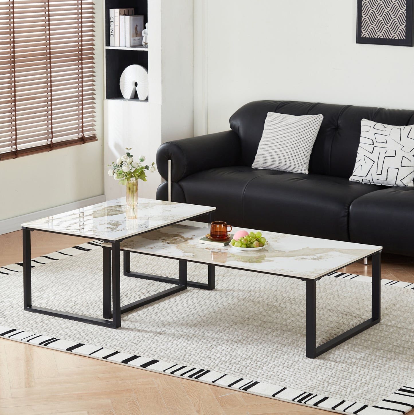 COFFEE TABLES 2PCS TERREN HM18365.01 METAL--SINTERED STONE IN PANDORA COLOR SCHEME 120x70x45H
