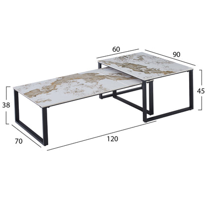 COFFEE TABLES 2PCS TERREN HM18365.01 METAL--SINTERED STONE IN PANDORA COLOR SCHEME 120x70x45H