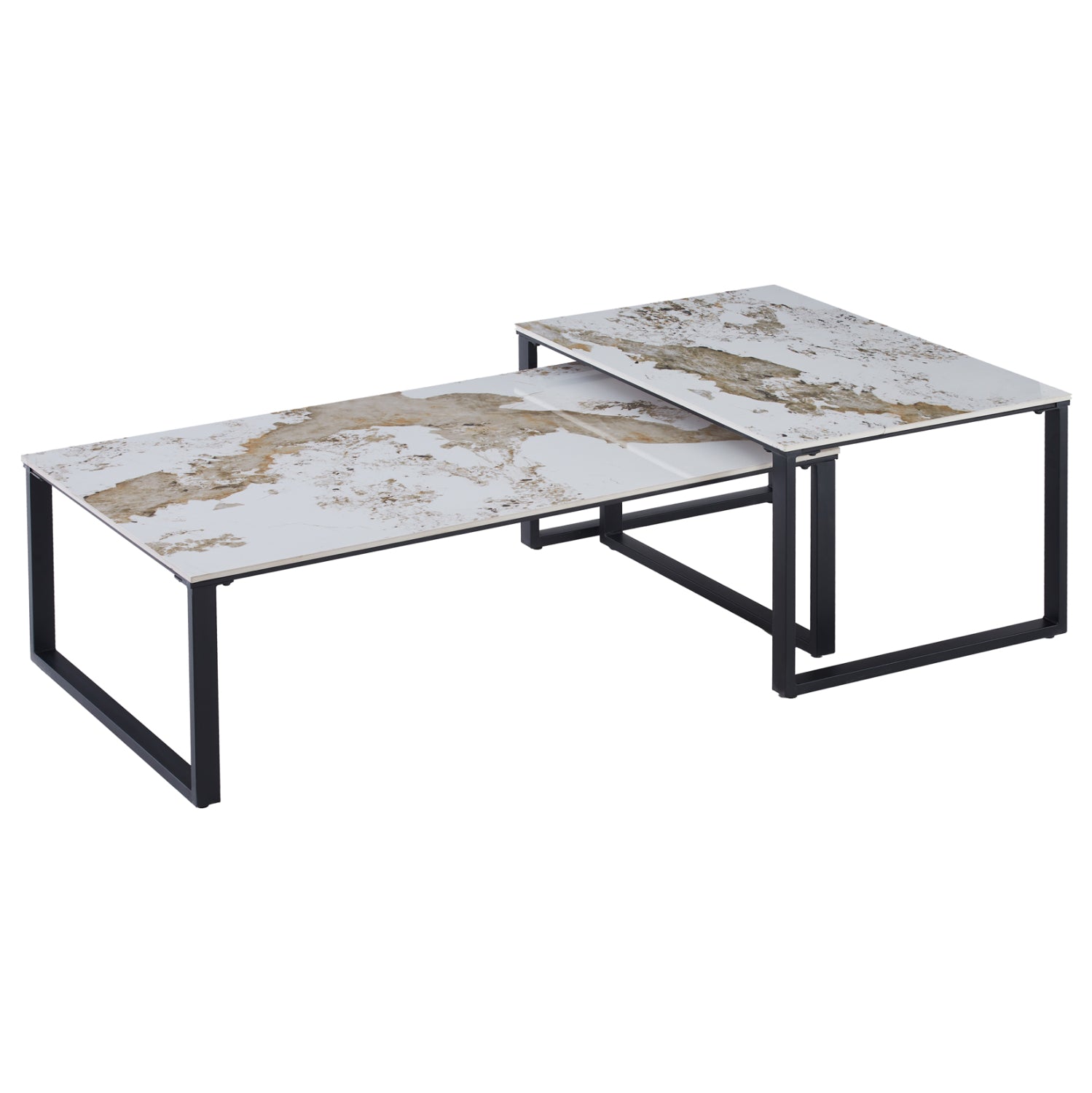COFFEE TABLES 2PCS TERREN HM18365.01 METAL--SINTERED STONE IN PANDORA COLOR SCHEME 120x70x45H