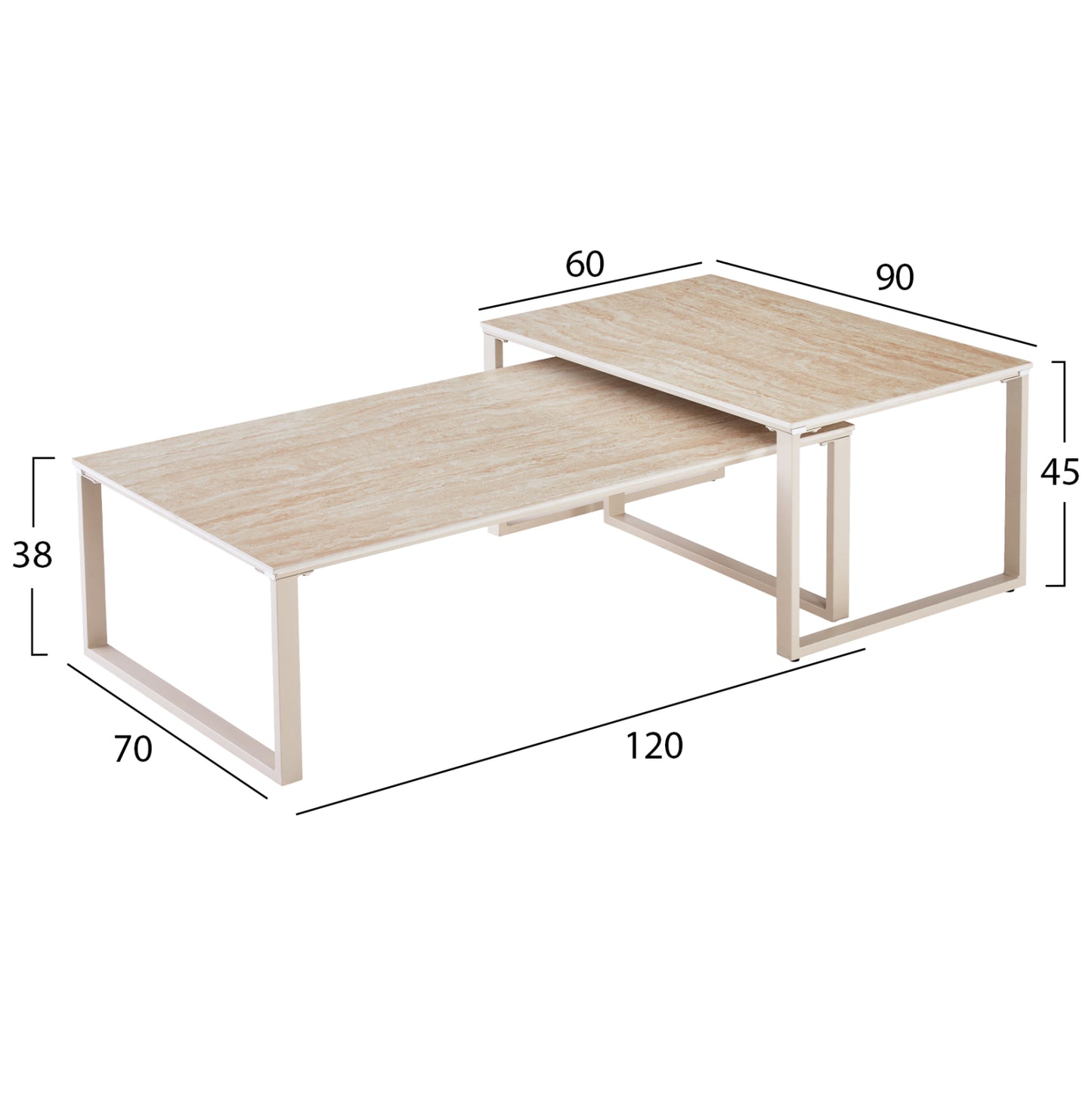 COFFEE TABLES 2PCS TERREN HM18365.02 METAL BEIGE--SINTERED STONE IN TRAVERTINE STONE SCHEME 120x70x45H