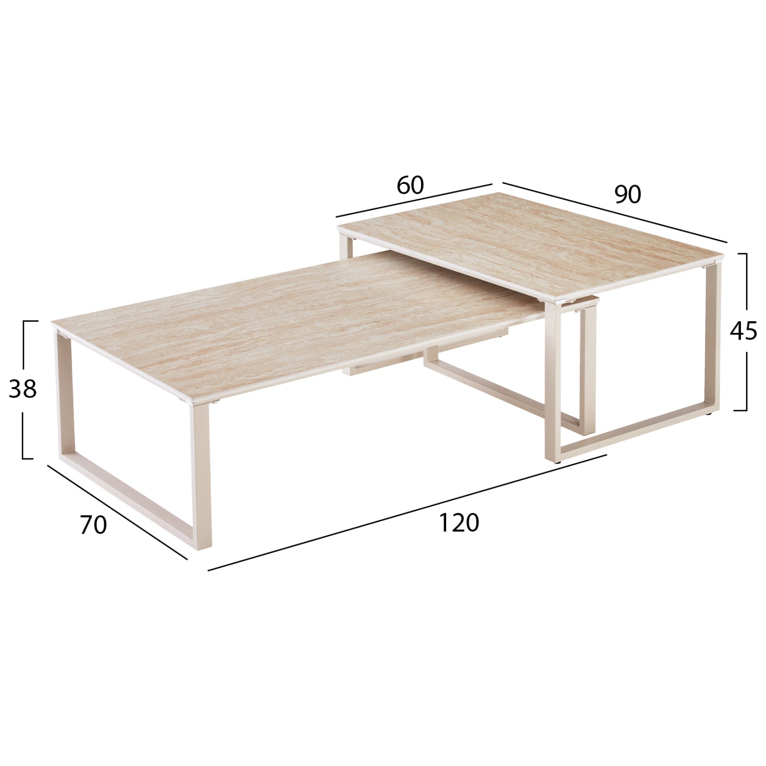 COFFEE TABLES 2PCS TERREN HM18365.02 METAL BEIGE--SINTERED STONE IN TRAVERTINE STONE SCHEME 120x70x45H
