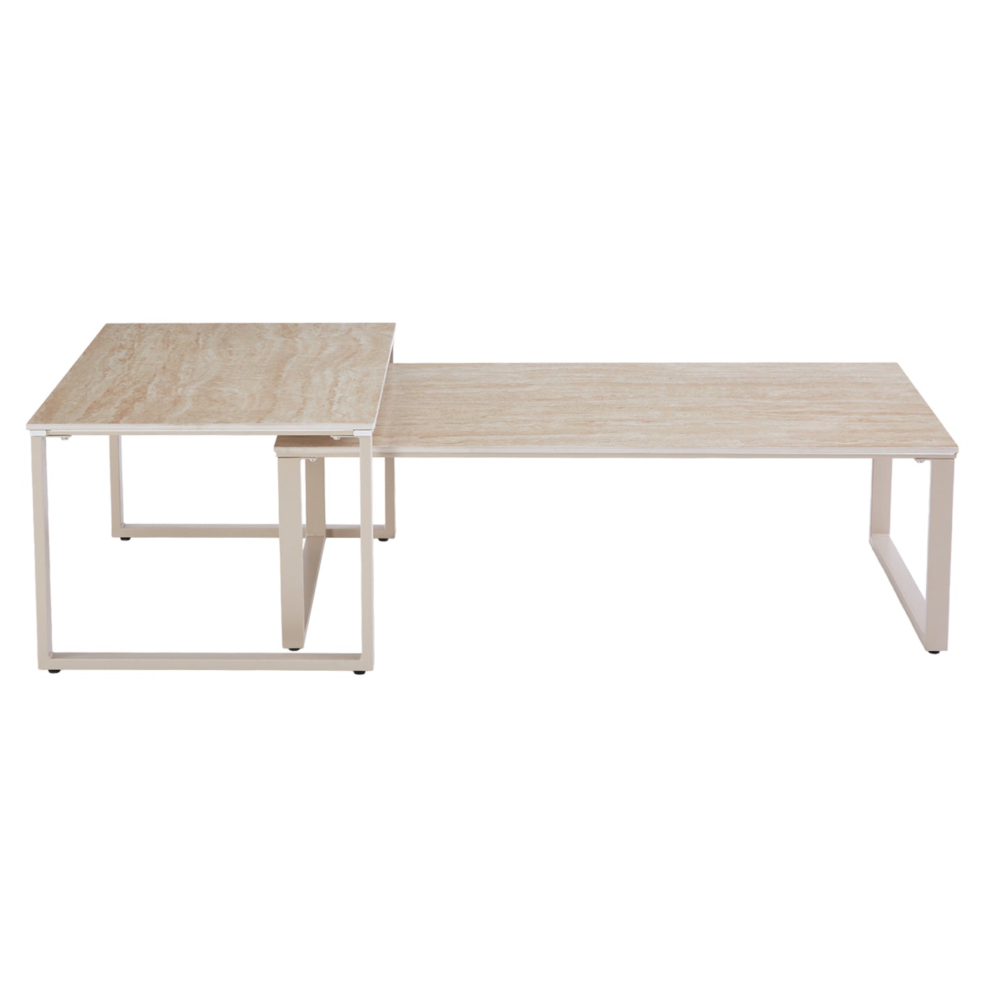 COFFEE TABLES 2PCS TERREN HM18365.02 METAL BEIGE--SINTERED STONE IN TRAVERTINE STONE SCHEME 120x70x45H