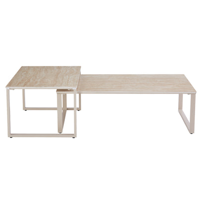 COFFEE TABLES 2PCS TERREN HM18365.02 METAL BEIGE--SINTERED STONE IN TRAVERTINE STONE SCHEME 120x70x45H