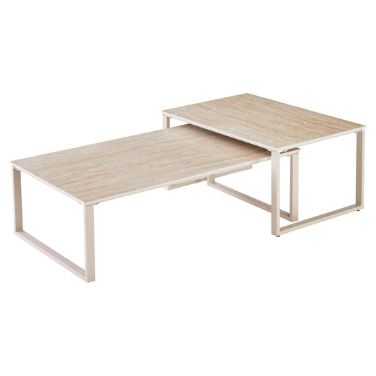 COFFEE TABLES 2PCS TERREN HM18365.02 METAL BEIGE--SINTERED STONE IN TRAVERTINE STONE SCHEME 120x70x45H