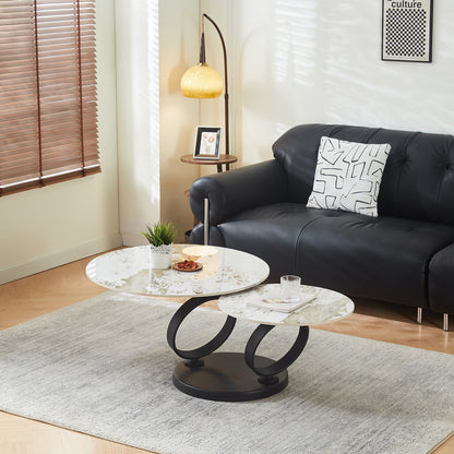 COFFEE TABLE DOUBLE NUBISA HM18364.01 METAL IN BLACK--SINTERED STONE PANDORA Φ80Χ44Hcm.