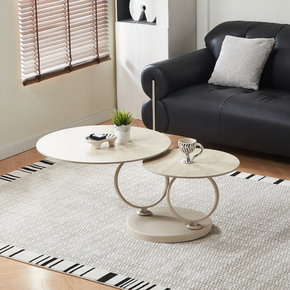 COFFEE TABLE DOUBLE NUBISA HM18364.02 METAL IN BEIGE--SINTERED STONE IN TRAVERTINE COLOR Φ80Χ44Hcm.