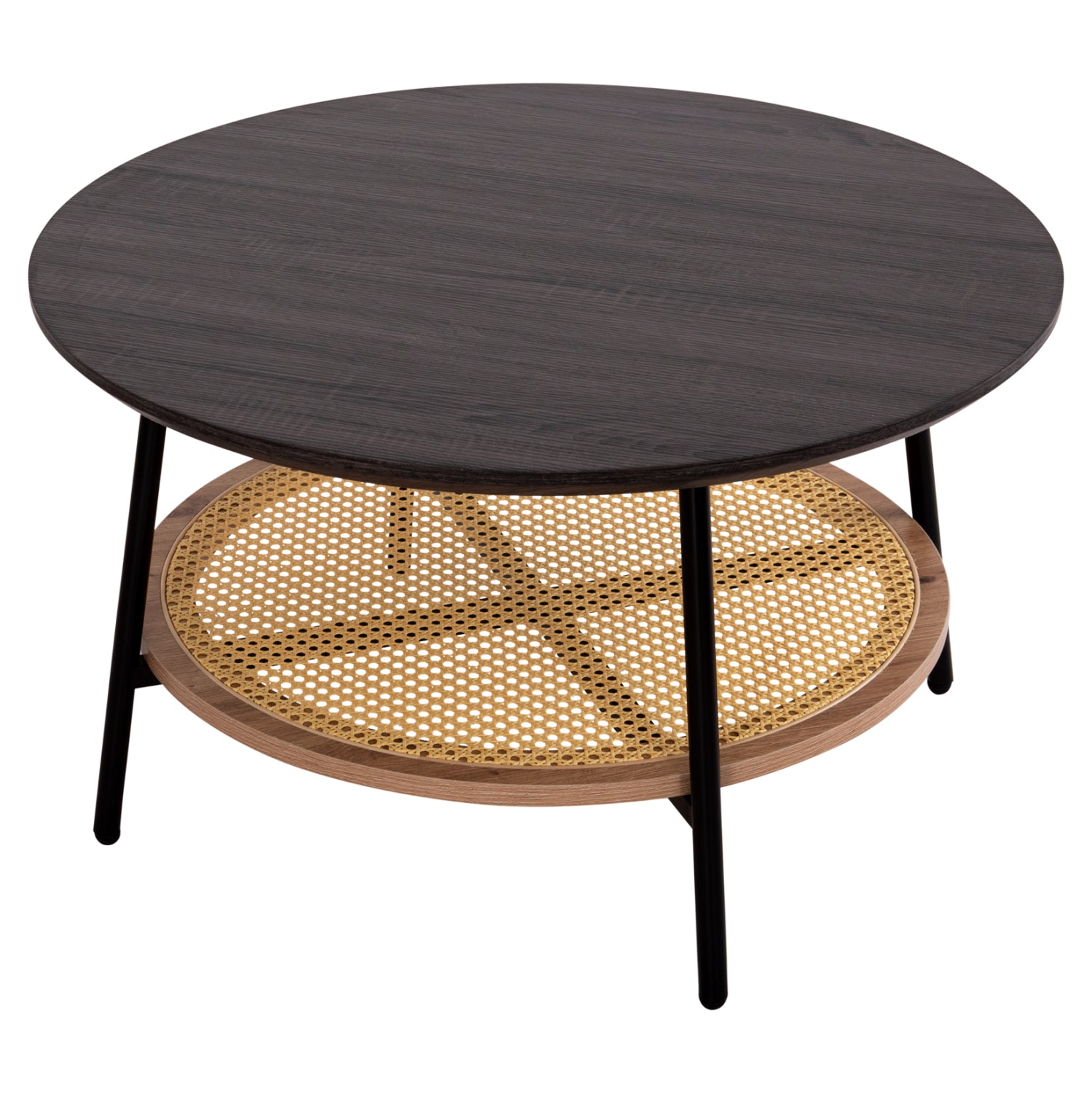 COFFEE TABLE SEWELL HM18033 MDF IN ZEBRANO-METAL LEGS-RATTAN IN NATURAL Φ80x46Hcm.