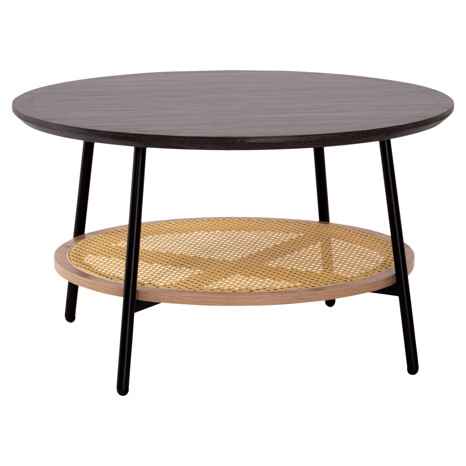 COFFEE TABLE SEWELL HM18033 MDF IN ZEBRANO-METAL LEGS-RATTAN IN NATURAL Φ80x46Hcm.