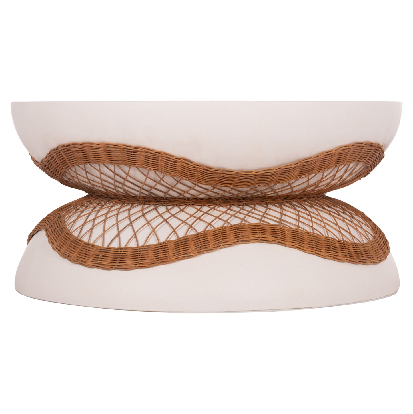 COFFEE TABLE ROUND ANNA HM18157.02 FIBER CEMENT IN WHITE-NATURAL RATTAN--Φ92x44.5Hcm.