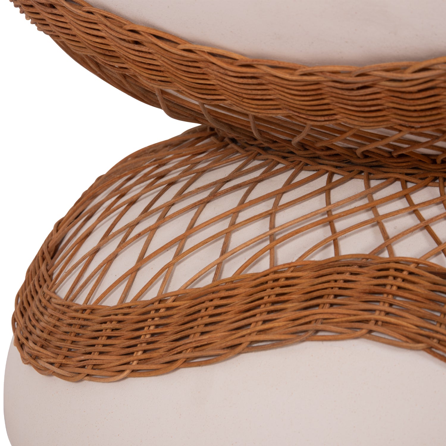 COFFEE TABLE ROUND ANNA HM18157.02 FIBER CEMENT IN WHITE-NATURAL RATTAN--Φ92x44.5Hcm.