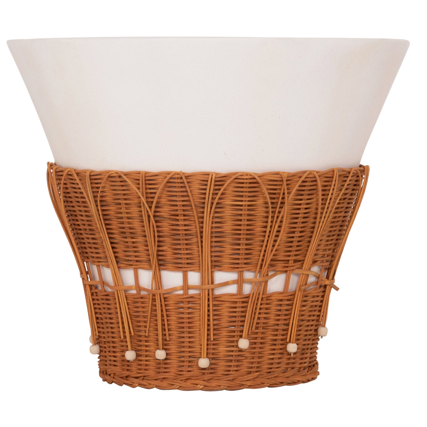 COFFEE TABLE ROUND PERRAL HM18164.02L FIBER CEMENT IN WHITE-NATURAL RATTAN--Φ55x45Hcm.