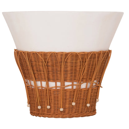 COFFEE TABLE ROUND PERRAL HM18164.02L FIBER CEMENT IN WHITE-NATURAL RATTAN--Φ55x45Hcm.