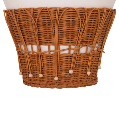 COFFEE TABLE ROUND PERRAL HM18164.02L FIBER CEMENT IN WHITE-NATURAL RATTAN--Φ55x45Hcm.