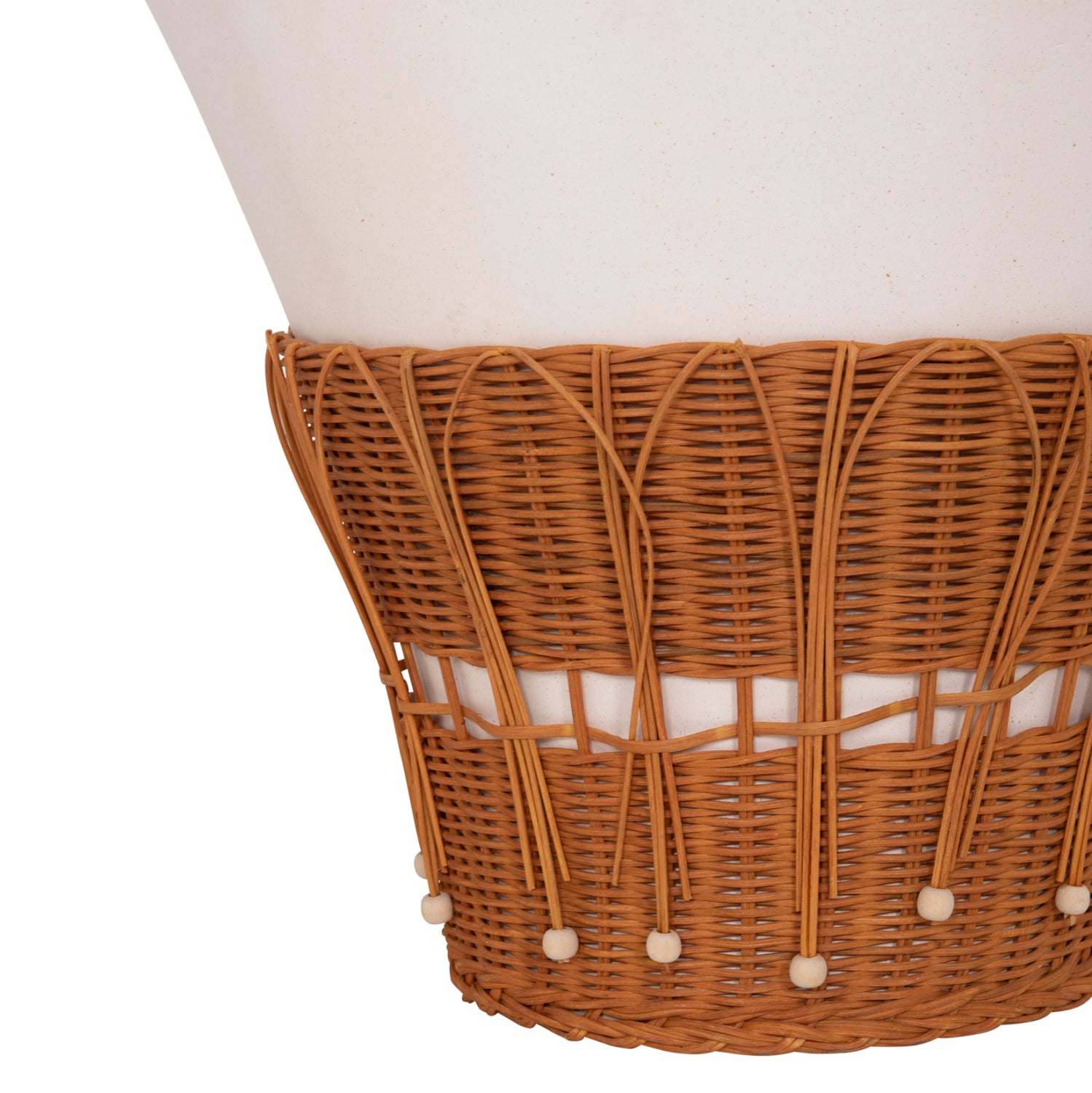 COFFEE TABLE ROUND PERRAL HM18164.02L FIBER CEMENT IN WHITE-NATURAL RATTAN--Φ55x45Hcm.