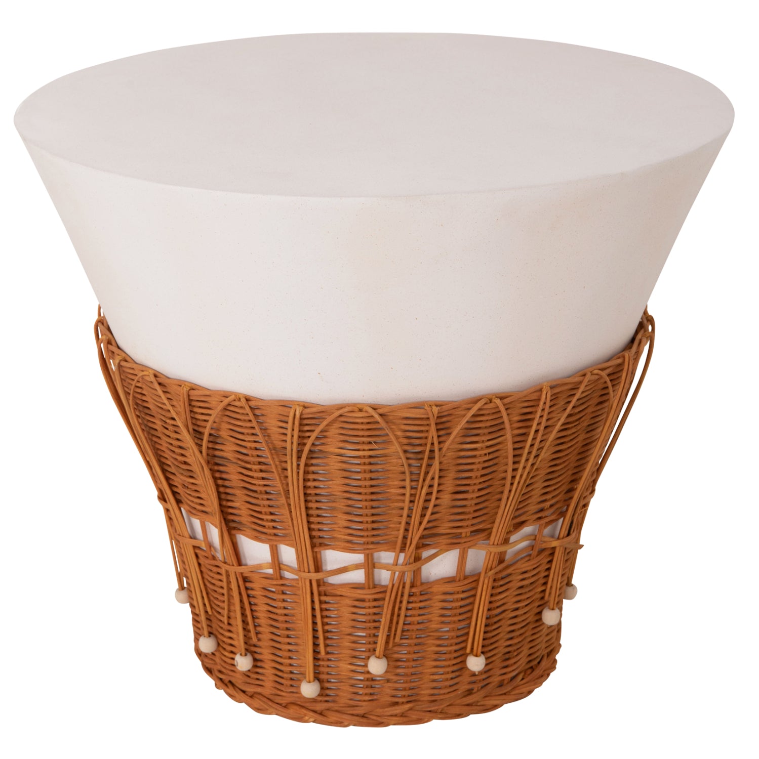 COFFEE TABLE ROUND PERRAL HM18164.02L FIBER CEMENT IN WHITE-NATURAL RATTAN--Φ55x45Hcm.