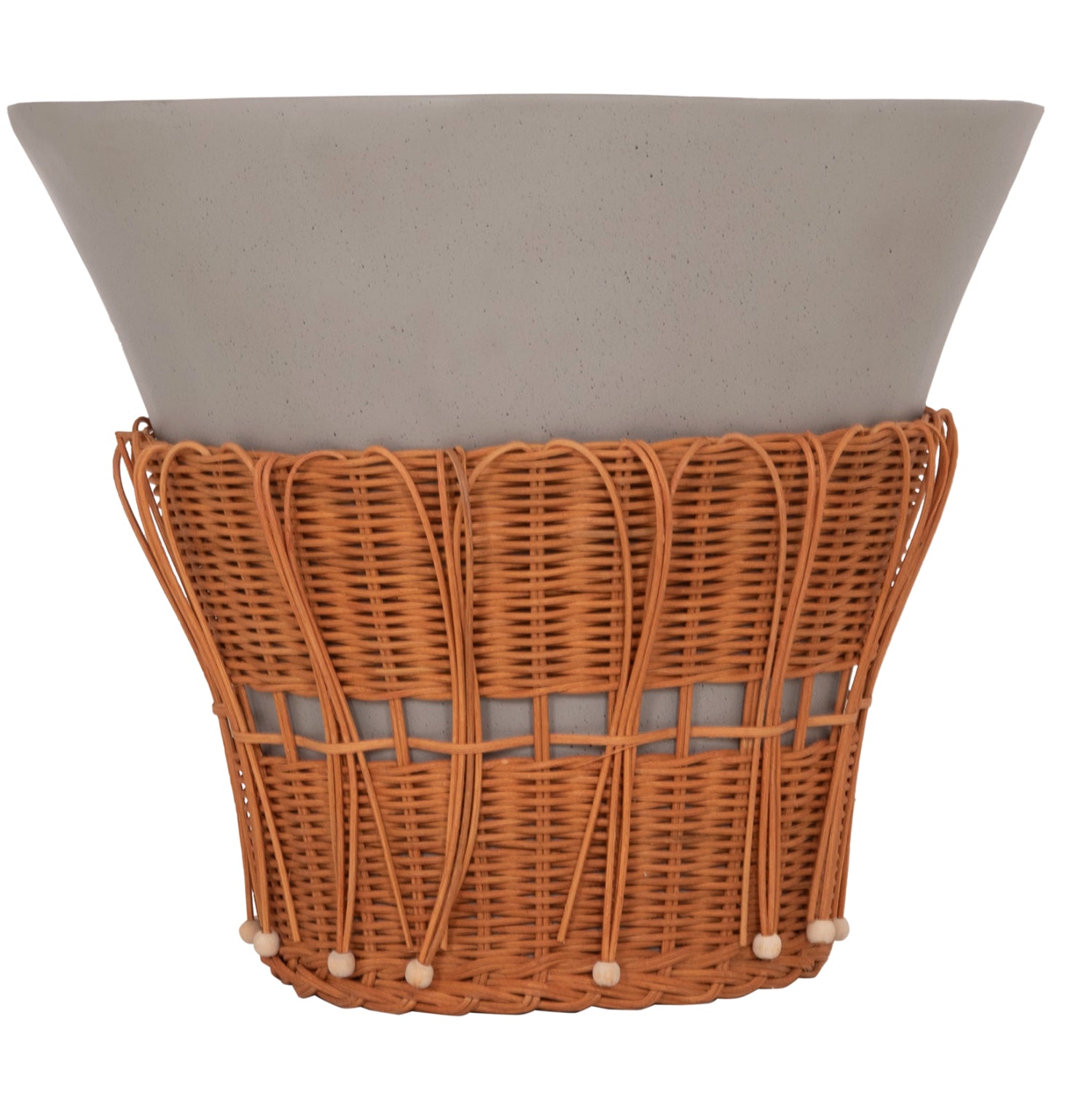 COFFEE TABLE ROUND PERRAL HM18164.03L FIBER CEMENT IN GREY-NATURAL RATTAN--Φ55x45Hcm.