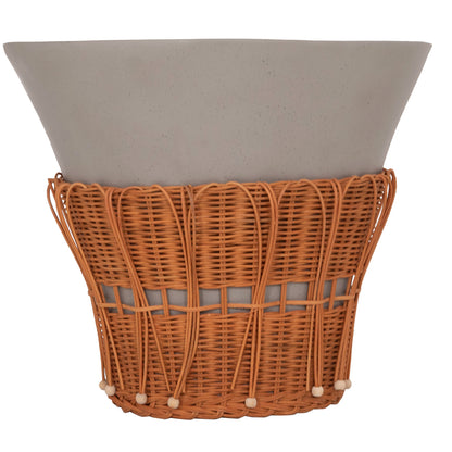 COFFEE TABLE ROUND PERRAL HM18164.03L FIBER CEMENT IN GREY-NATURAL RATTAN--Φ55x45Hcm.
