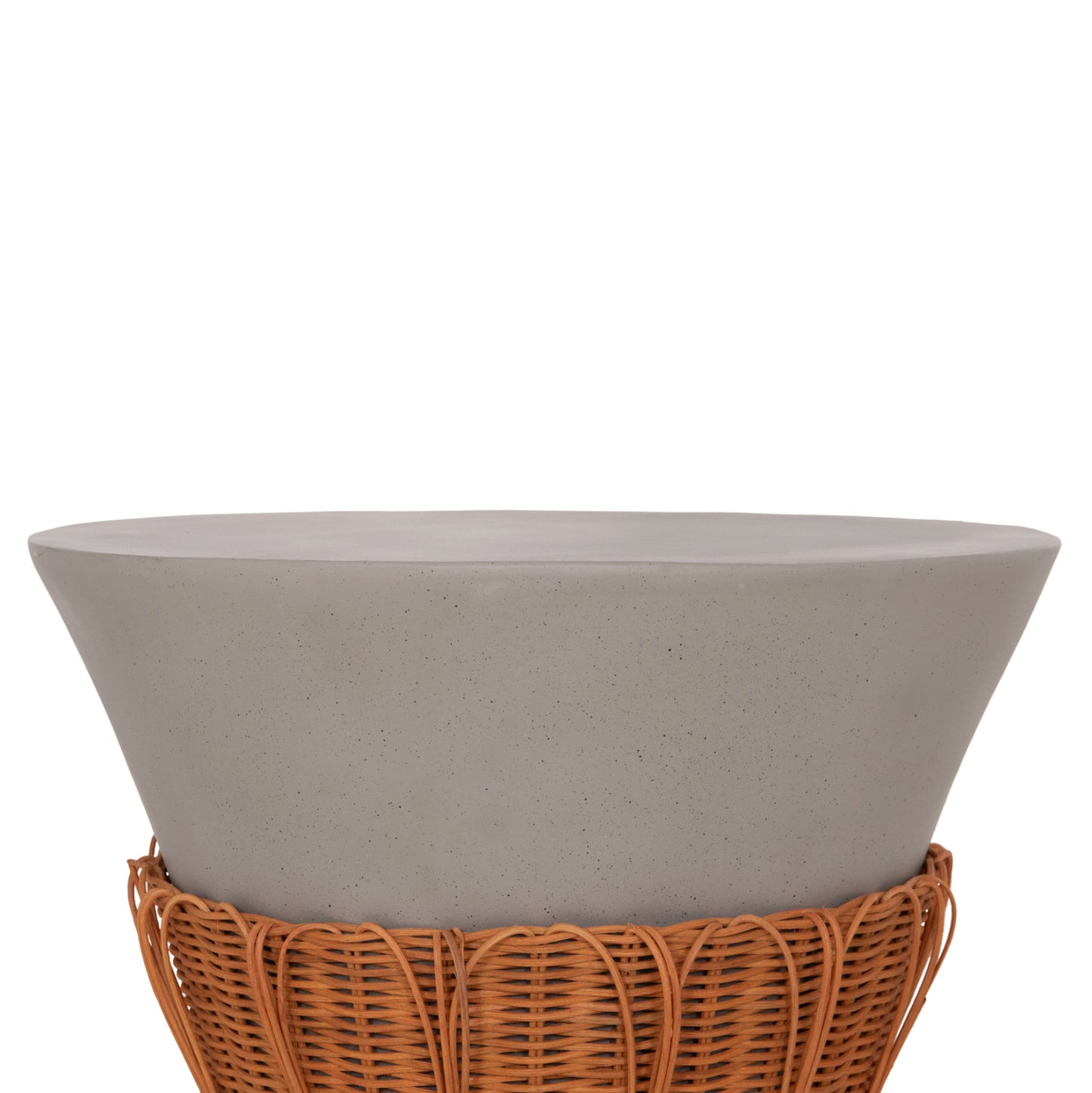 COFFEE TABLE ROUND PERRAL HM18164.03L FIBER CEMENT IN GREY-NATURAL RATTAN--Φ55x45Hcm.