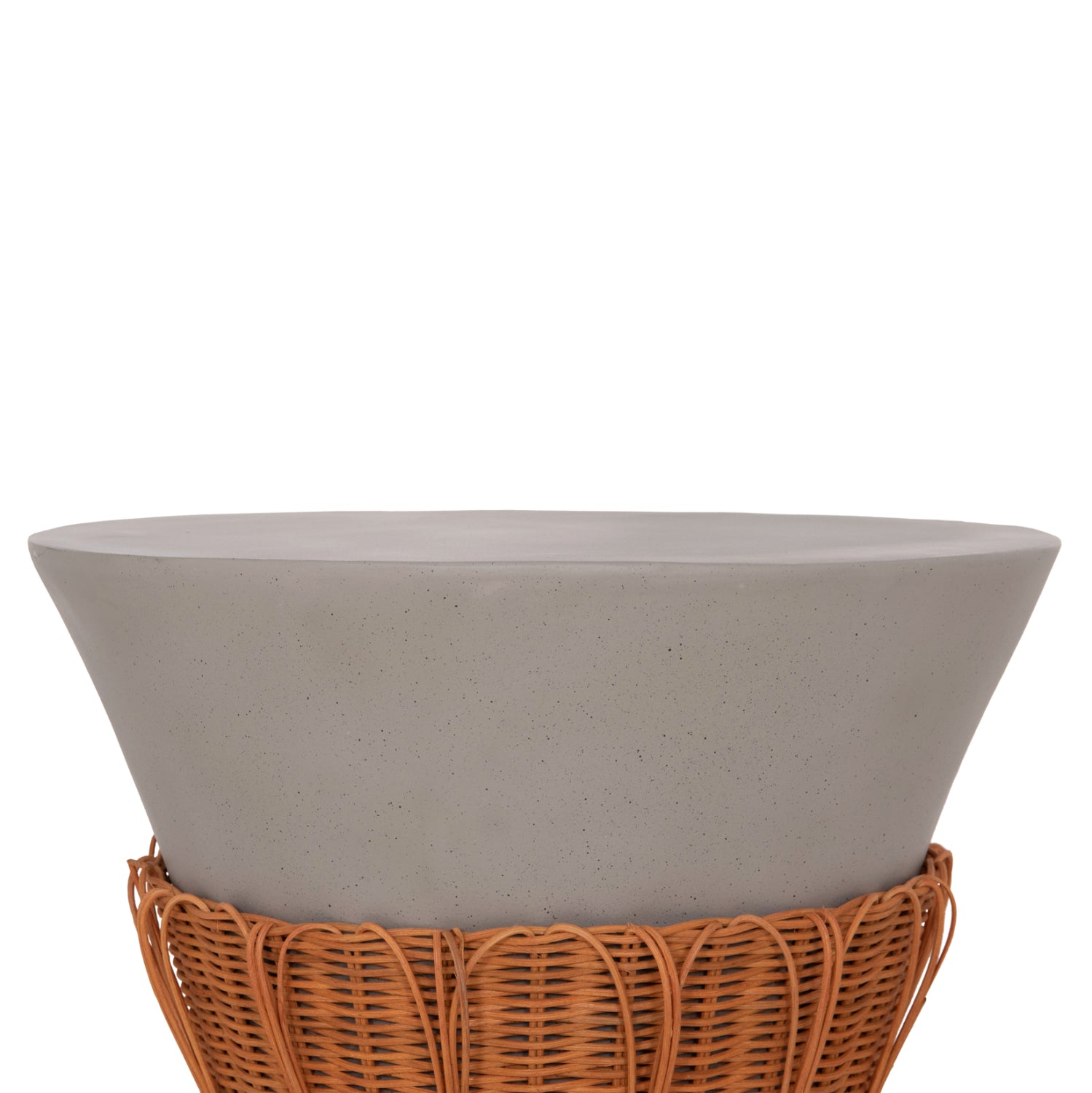 COFFEE TABLE ROUND PERRAL HM18164.03L FIBER CEMENT IN GREY-NATURAL RATTAN--Φ55x45Hcm.