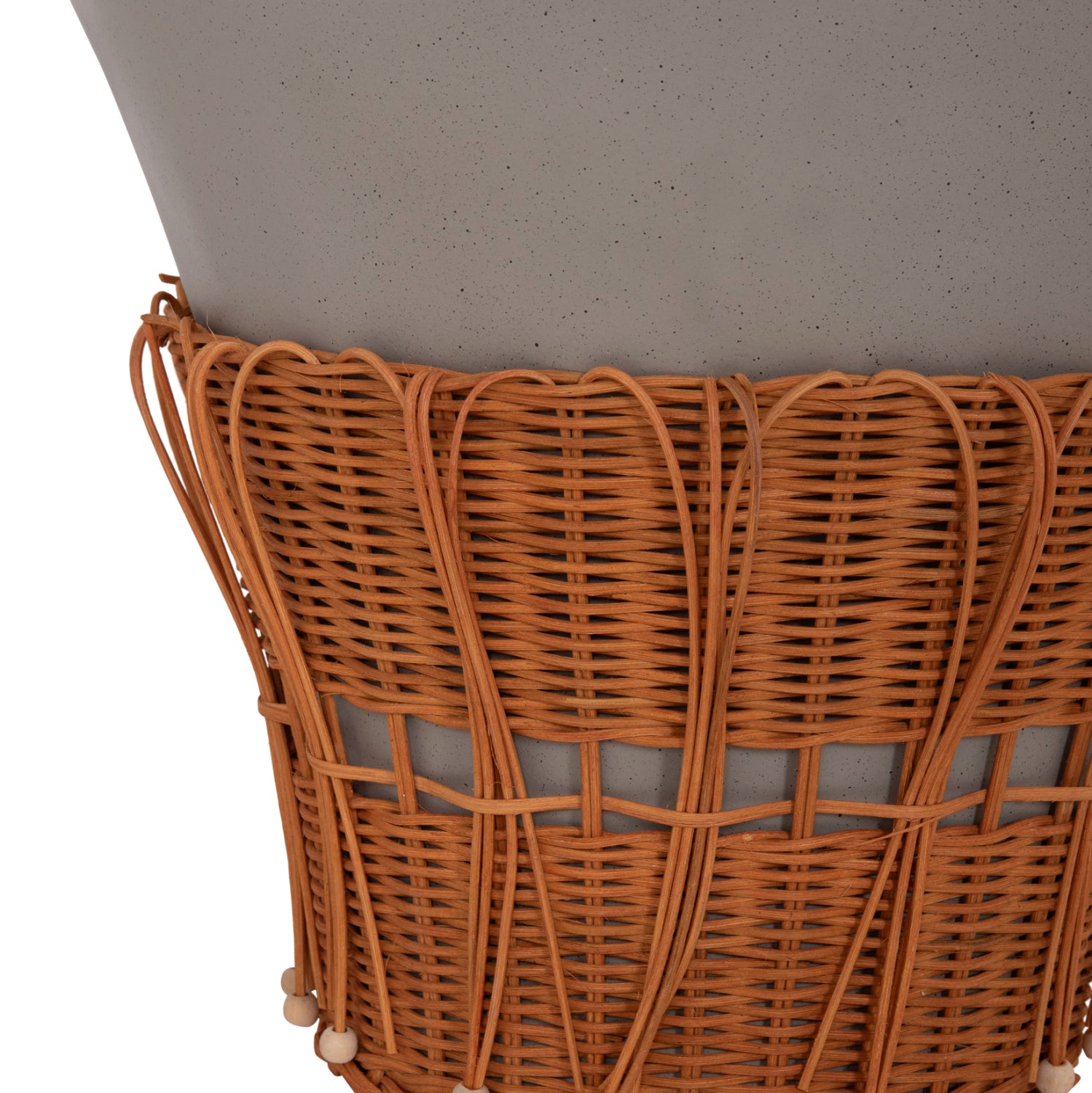 COFFEE TABLE ROUND PERRAL HM18164.03L FIBER CEMENT IN GREY-NATURAL RATTAN--Φ55x45Hcm.