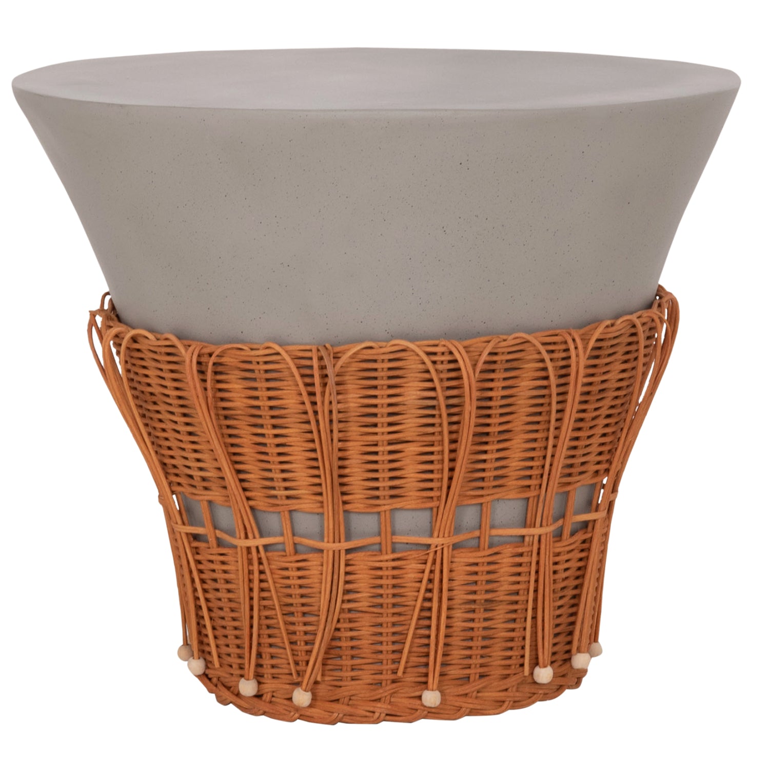 COFFEE TABLE ROUND PERRAL HM18164.03L FIBER CEMENT IN GREY-NATURAL RATTAN--Φ55x45Hcm.