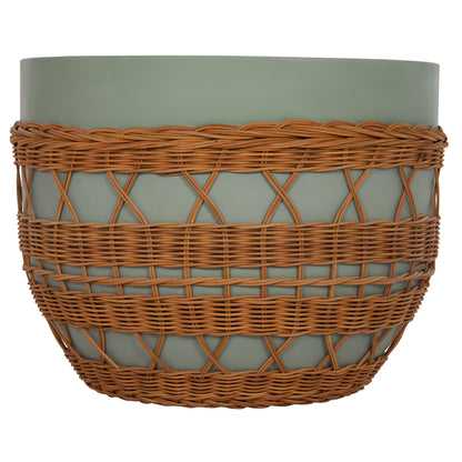 COFFEE TABLE ROUND VILHENA HM18165 FIBER CEMENT GREEN--NATURAL RATTAN Φ56x47Hcm.