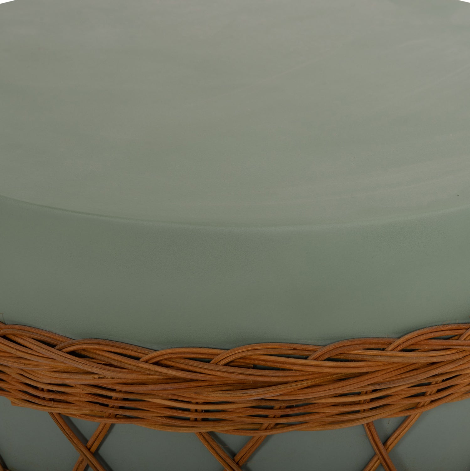 COFFEE TABLE ROUND VILHENA HM18165 FIBER CEMENT GREEN--NATURAL RATTAN Φ56x47Hcm.