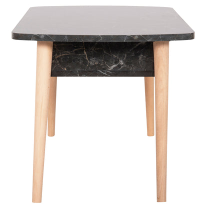 COFFEE TABLE SLIVEN HM18178.02 BLACK MARBLE MELAMINE-LEGS IN NATURAL COLOR 90x50x47,5Hcm.