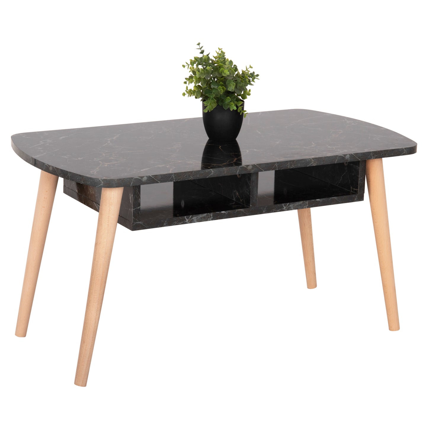 COFFEE TABLE SLIVEN HM18178.02 BLACK MARBLE MELAMINE-LEGS IN NATURAL COLOR 90x50x47,5Hcm.