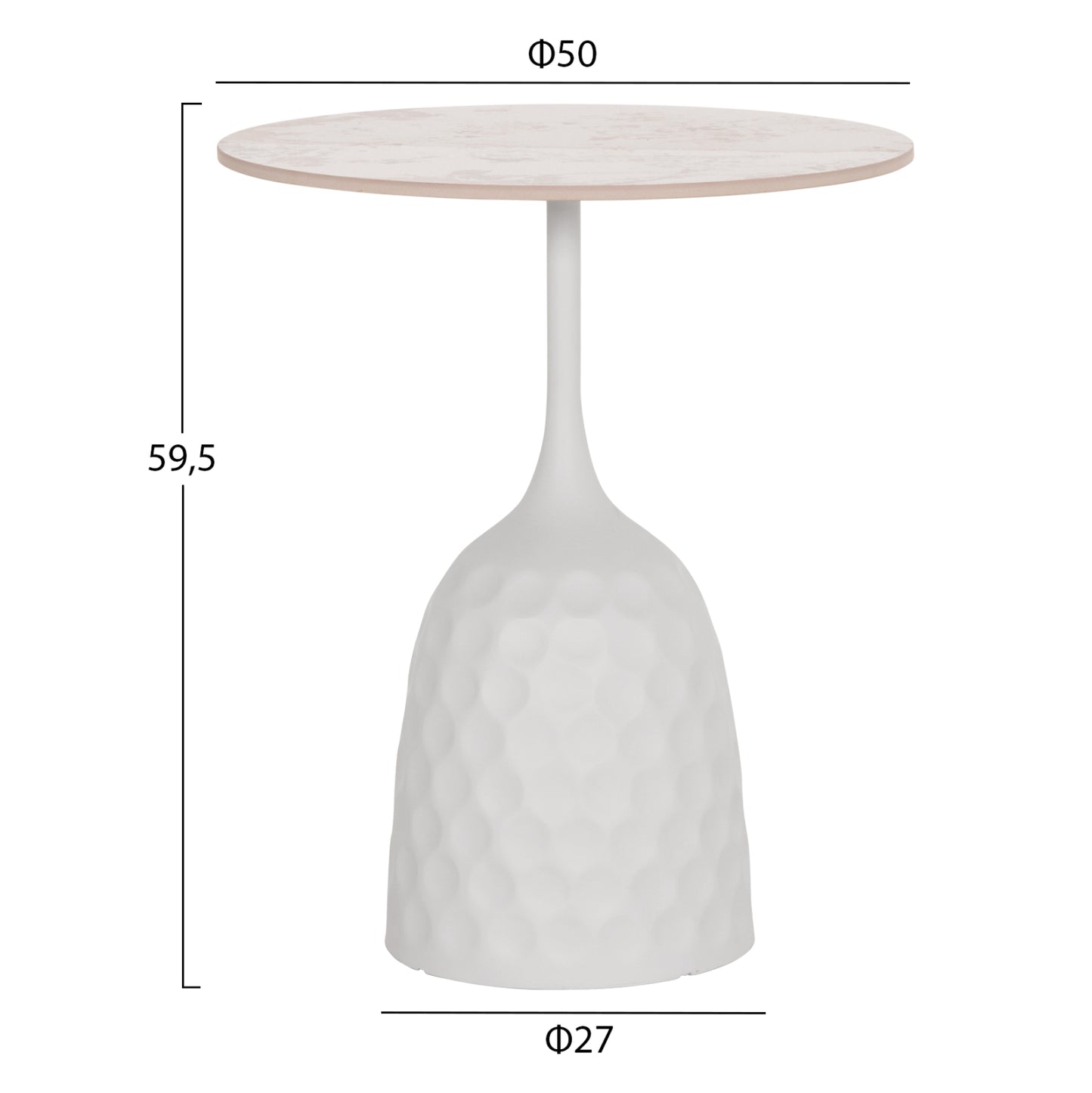 COFFEE TABLE LONGSTEM HM18317.01 WHITE METAL BASE--SINTERED STONE TOP IN CALACATA GOLD Φ50