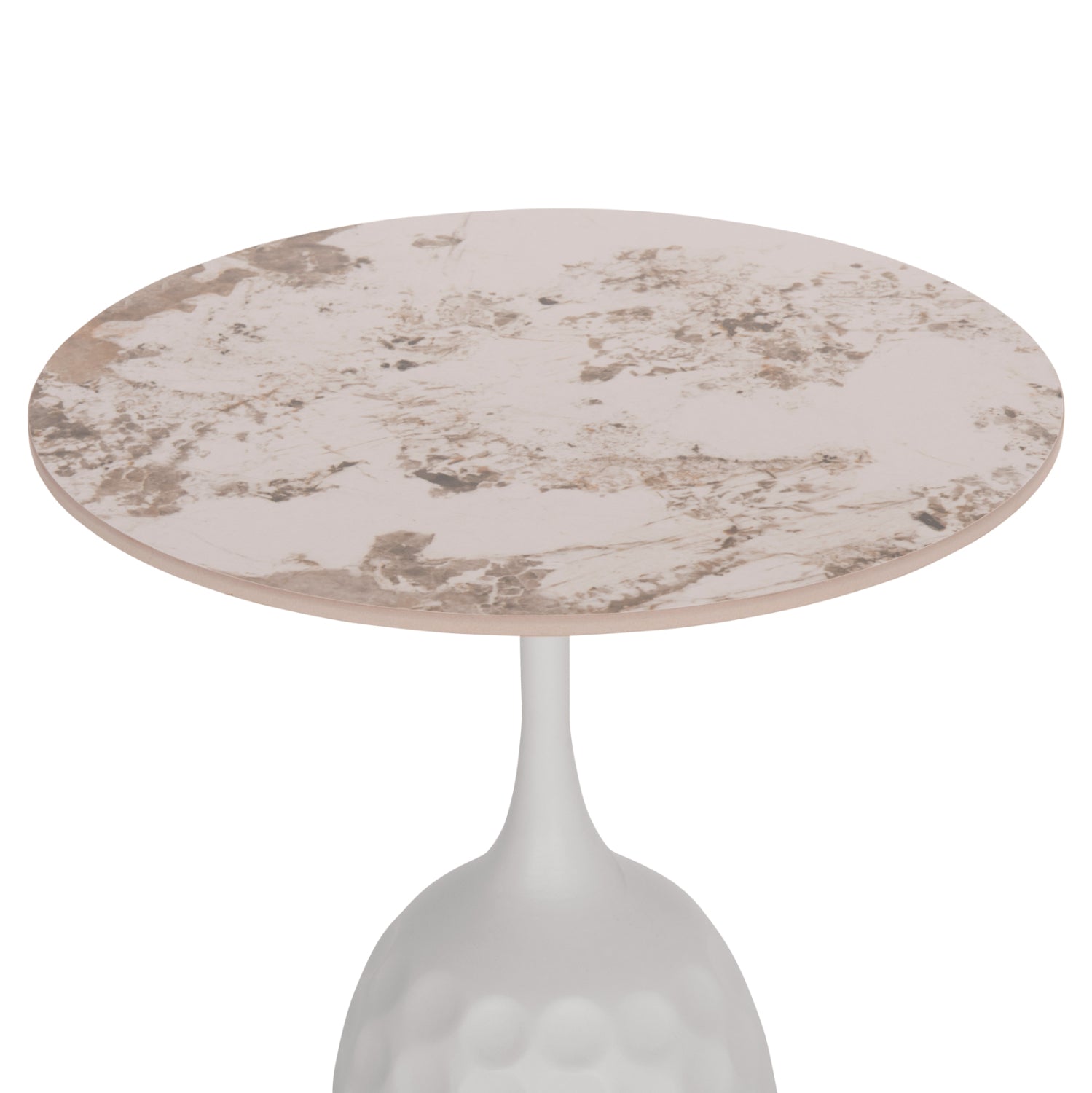 COFFEE TABLE LONGSTEM HM18317.01 WHITE METAL BASE--SINTERED STONE TOP IN CALACATA GOLD Φ50
